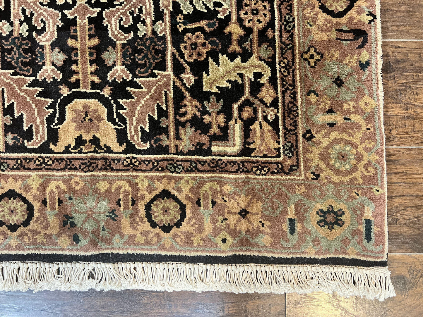 Heriz Rug 3.6 x 5, Handmade Vintage Wool Carpet, Couristan Carpet, Persian Design, Black