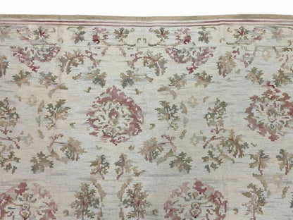 Aubusson Needlepoint Rug 9x12 Handmade Wool Floral Design Beige French European