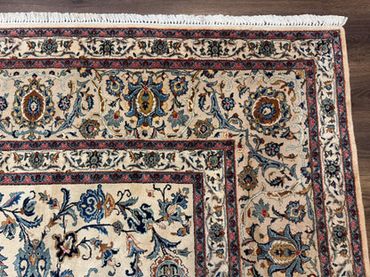 Persian Kashan Rug 10x14, Bone - Beige and Blue, Allover Pattern, Traditional Persian Carpet, Fine 260 KPSI