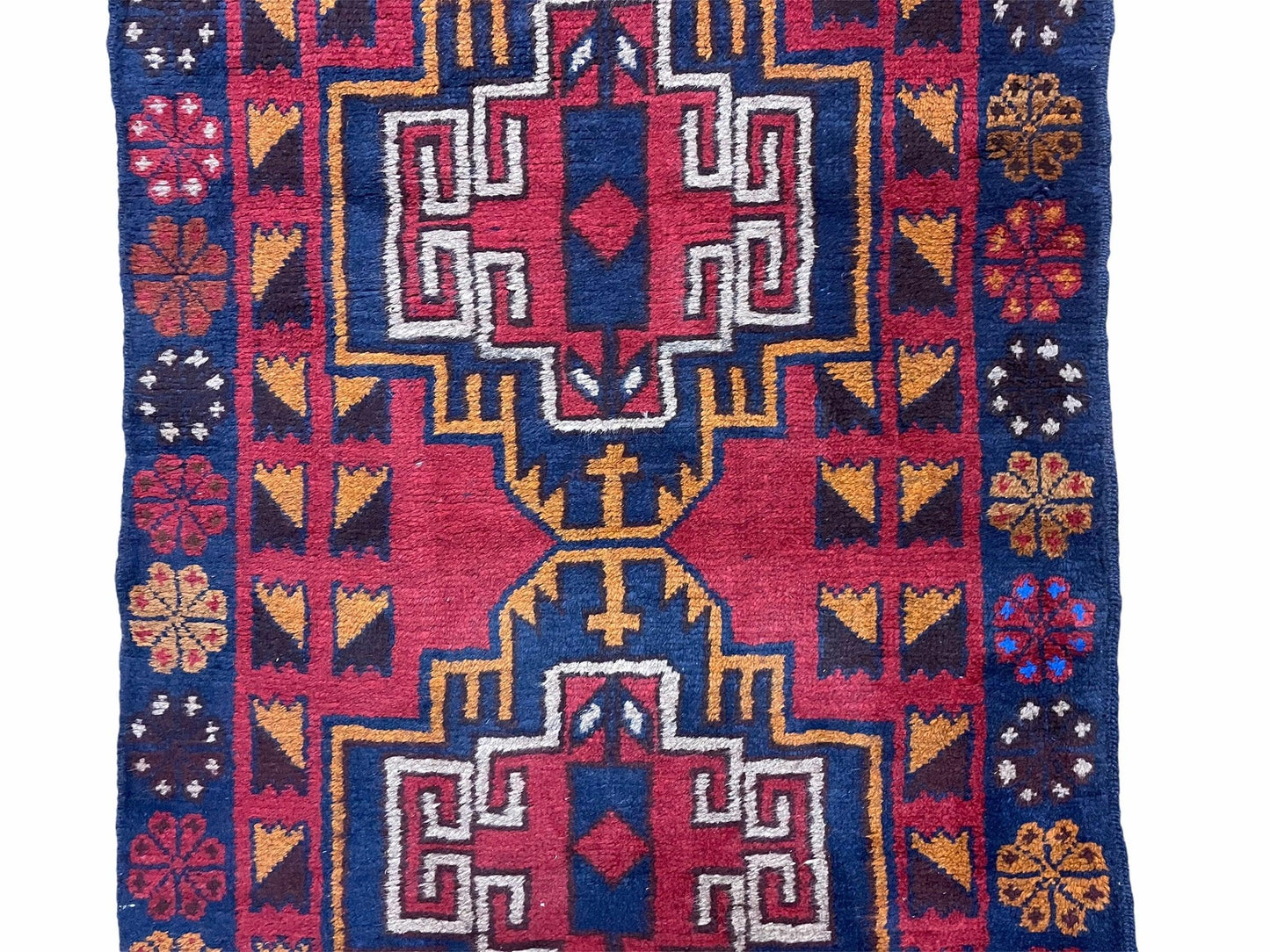 Baluchi Wool Rug Vintage Handmade Afghan 3 By 4.3 Feet Tribal Art