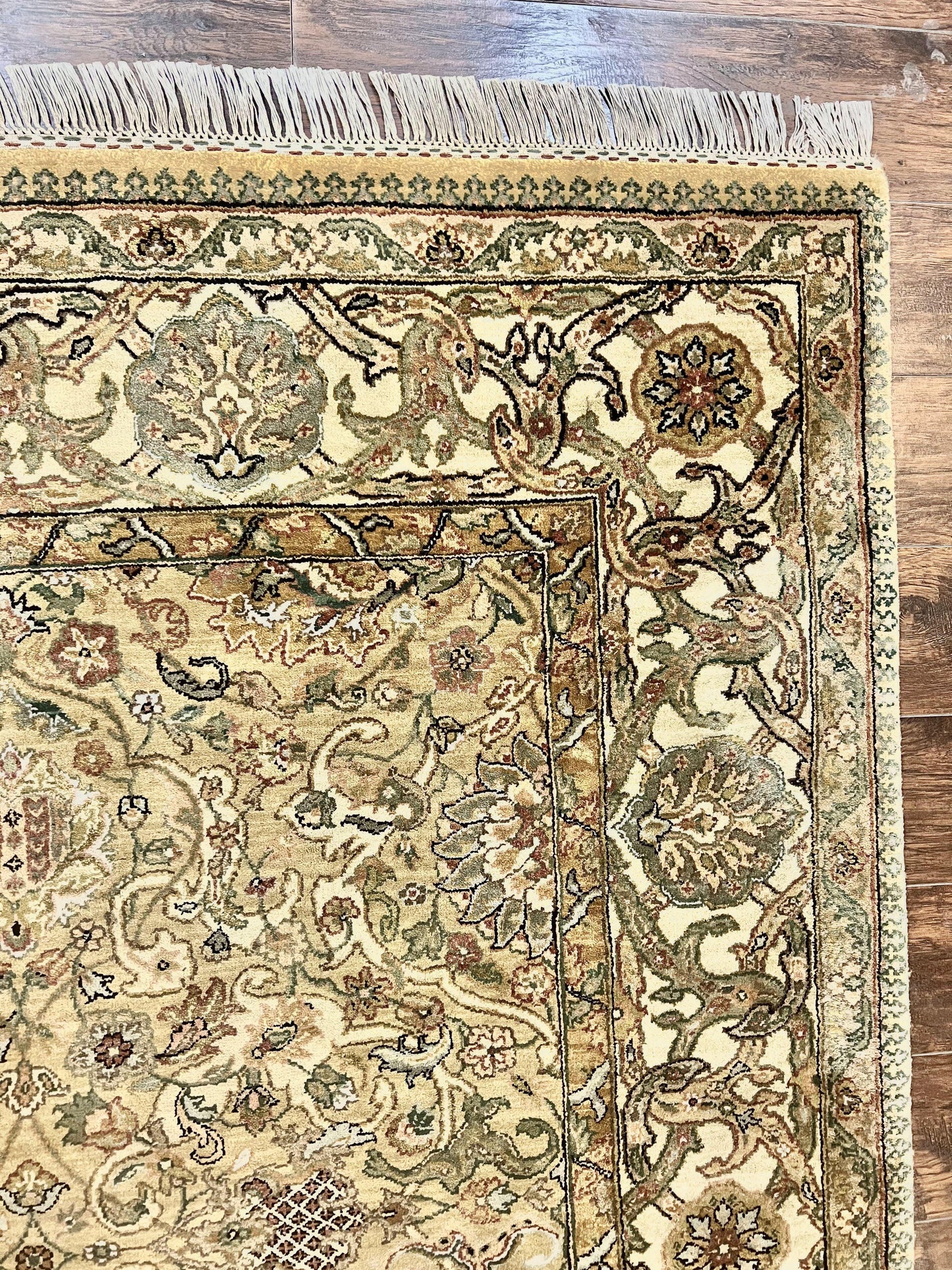 Indo Mahal Rug 8x10 Handmade Wool Indo Persian Carpet With Floral Olive Green Accents