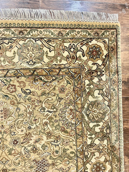 Indo Mahal Rug 8x10 Handmade Wool Indo Persian Carpet With Floral Olive Green Accents