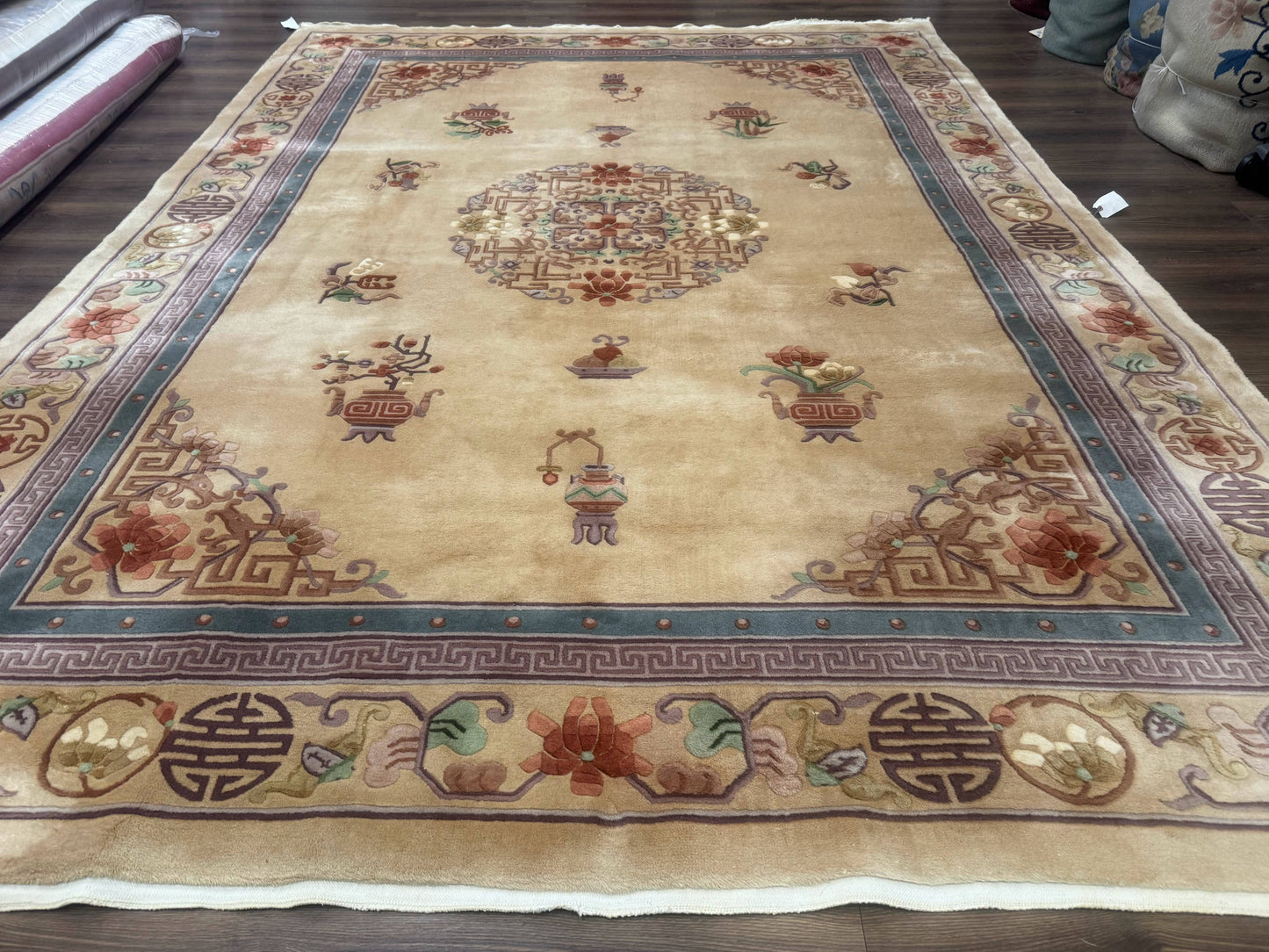Chinese Wool Rug 90 Line Hand Knotted Vintage Handmade Area Rug
