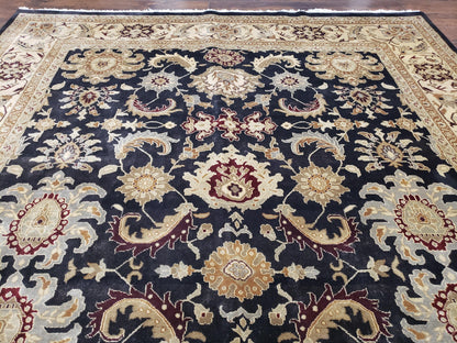 Indo Mahal Rug 8x12 Handmade Wool Area Rug With Black Floral Oriental For Dining Room