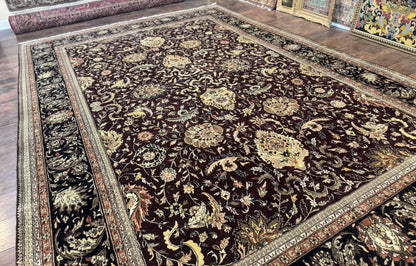 Indo Persian Rug 10x14 Handmade Wool Floral Allover Vintage Dark Maroon Plum Black