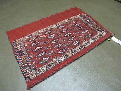 Antique Bokhara Turkoman Soumak Wool Rug 45x32 Handmade Yomud Chuval