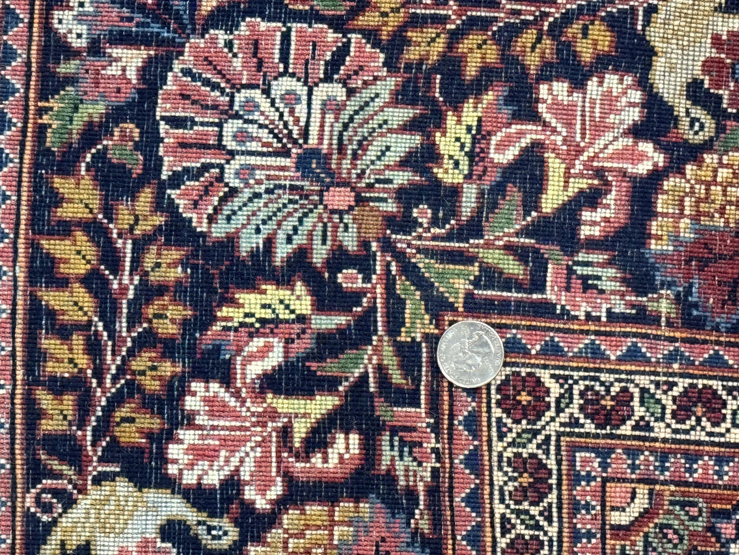 Red Persian Kashan Rug 4x6, Very Fine 260 KPSI, Red and Navy Blue Persian Carpet, Semi Open Field