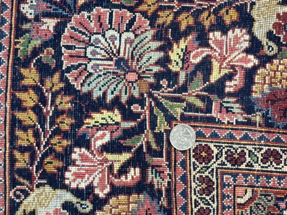 Red Persian Kashan Rug 4x6, Very Fine 260 KPSI, Red and Navy Blue Persian Carpet, Semi Open Field