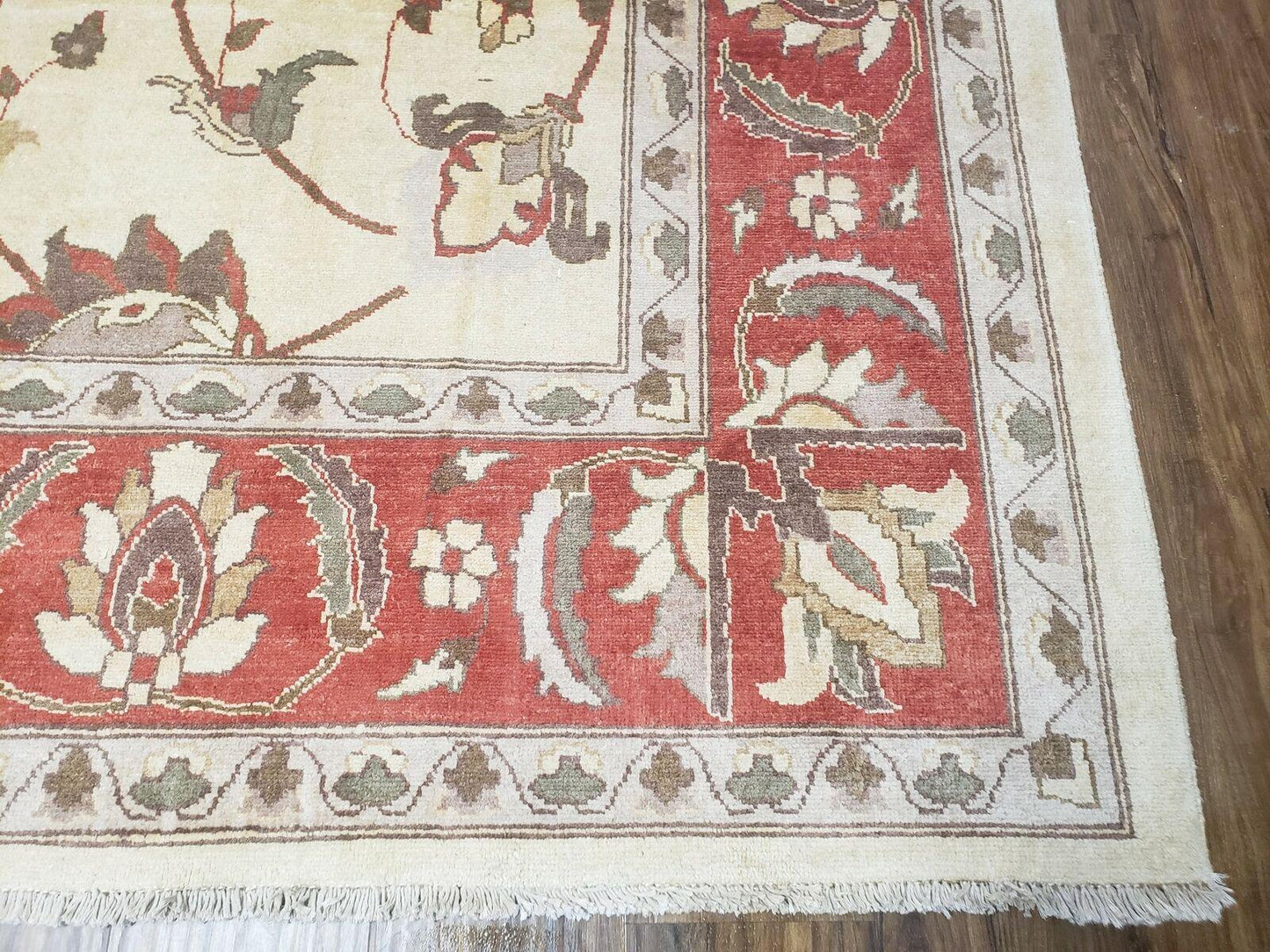 Peshawar Hand Knotted Wool Rug 9x12 Vintage 1990s One Of A Kind Garden Floral