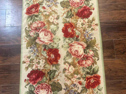 Small Needlepoint Rug 2.8 x 4.7, Floral, Vintage