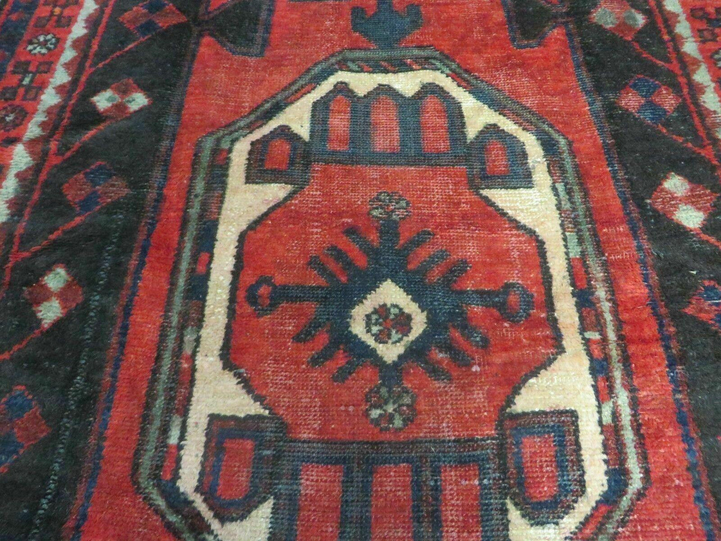 Antique Wool Rug Hand Made From India Geometric Oriental Tribal Red 603 4 By 8 Feet