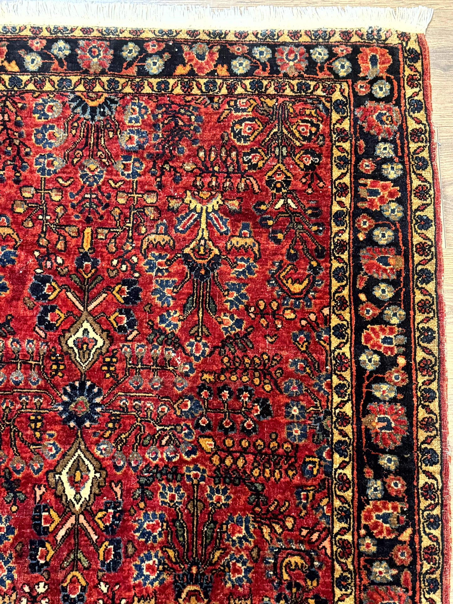 Antique Persian Sarouk Rug 3x4, Red, Floral, 1920s Wool Rug