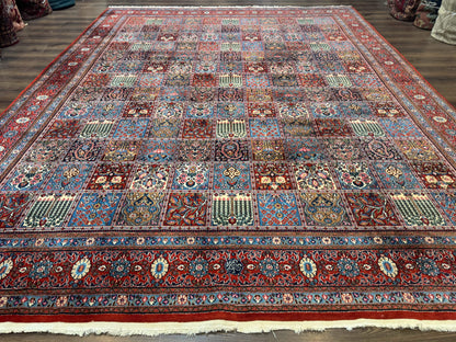 Persian Qum Rug 10x13 Panel Design Signed Red Multicolor 260 KPSI