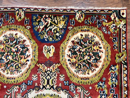 Persian Bakhtiari Rug 5x8, Wool Hand Knotted Antique Carpet, Red, Floral Oriental Rug, 5 x 8 Medium Sized Rug