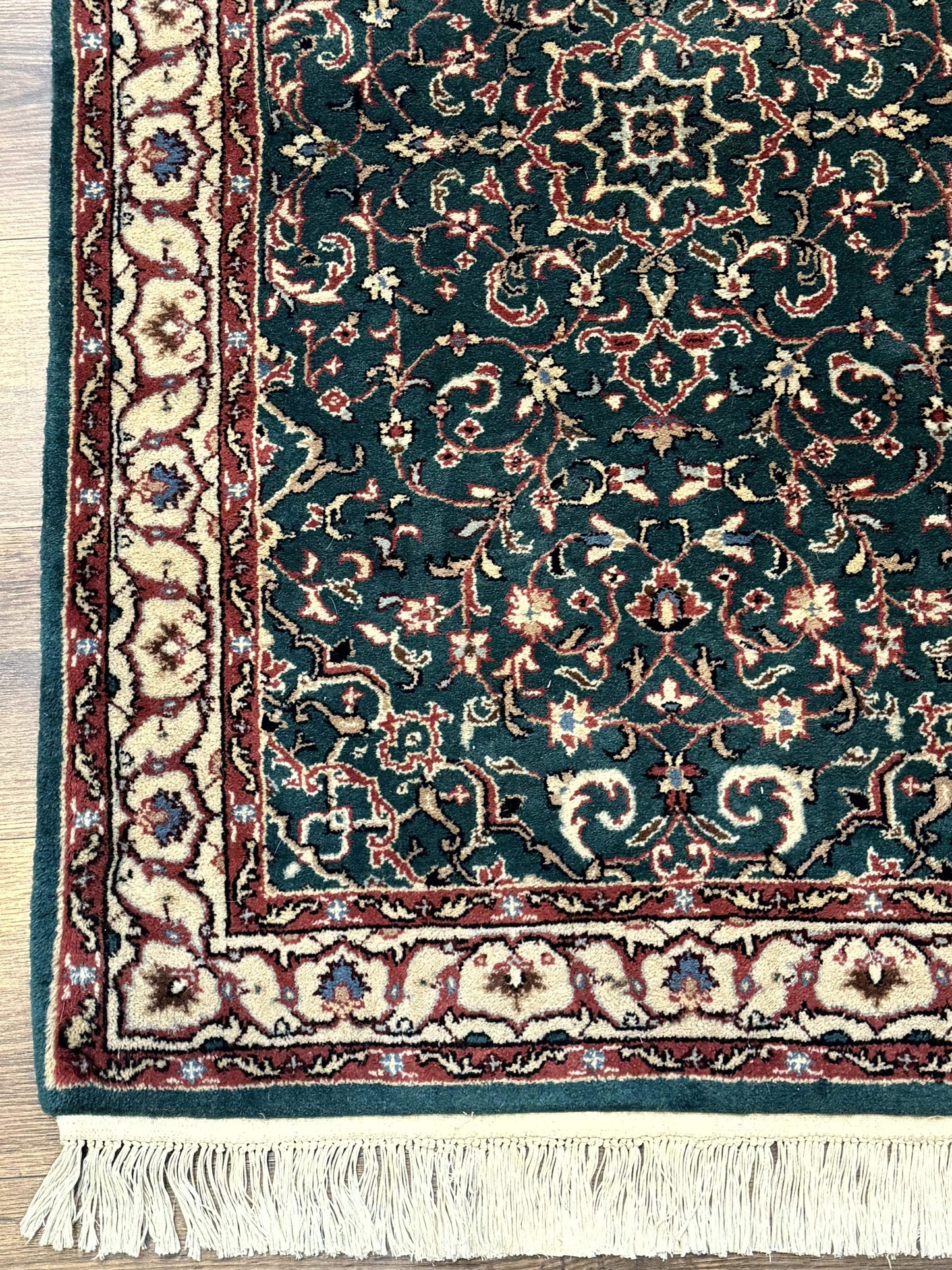 Indo Persian Rug Dark Green Hand Knotted Wool Area Rug 2.5x4 Small Oriental Carpet