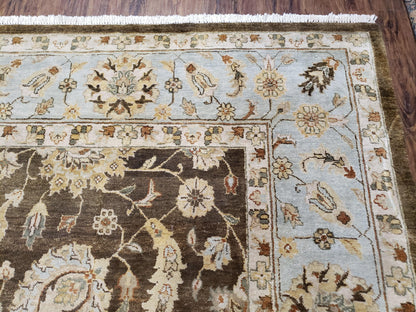 Oushak Wool Rug Indo Mahal Vintage Hand Knotted 8 Ft 8 In By 12 Ft Floral Brown And Blue