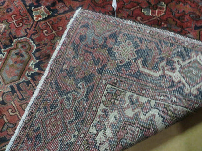 Persian Heriz Rug 8x11 Hand Knotted Wool Geometric Medallion Vintage