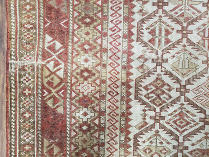 Antique Shirvan Rug 4x6 Dagestan Wool Hand Knotted Soft Red Ivory Oriental Carpet