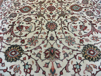 Hand Knotted Wool Rug Vintage Indian Floral Oriental Carpet 7x10