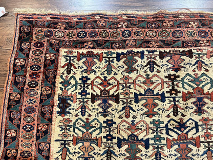 Persian Afshar Rug 5x6, Allover Repeated Motif, Wool Tribal Carpet, Handmade Semi Antique Rug