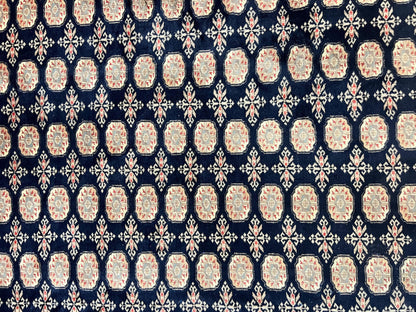 Pakistani Bokhara Rug 8x10 Hand Knotted Wool Vintage Carpet in Dark Blue Beige