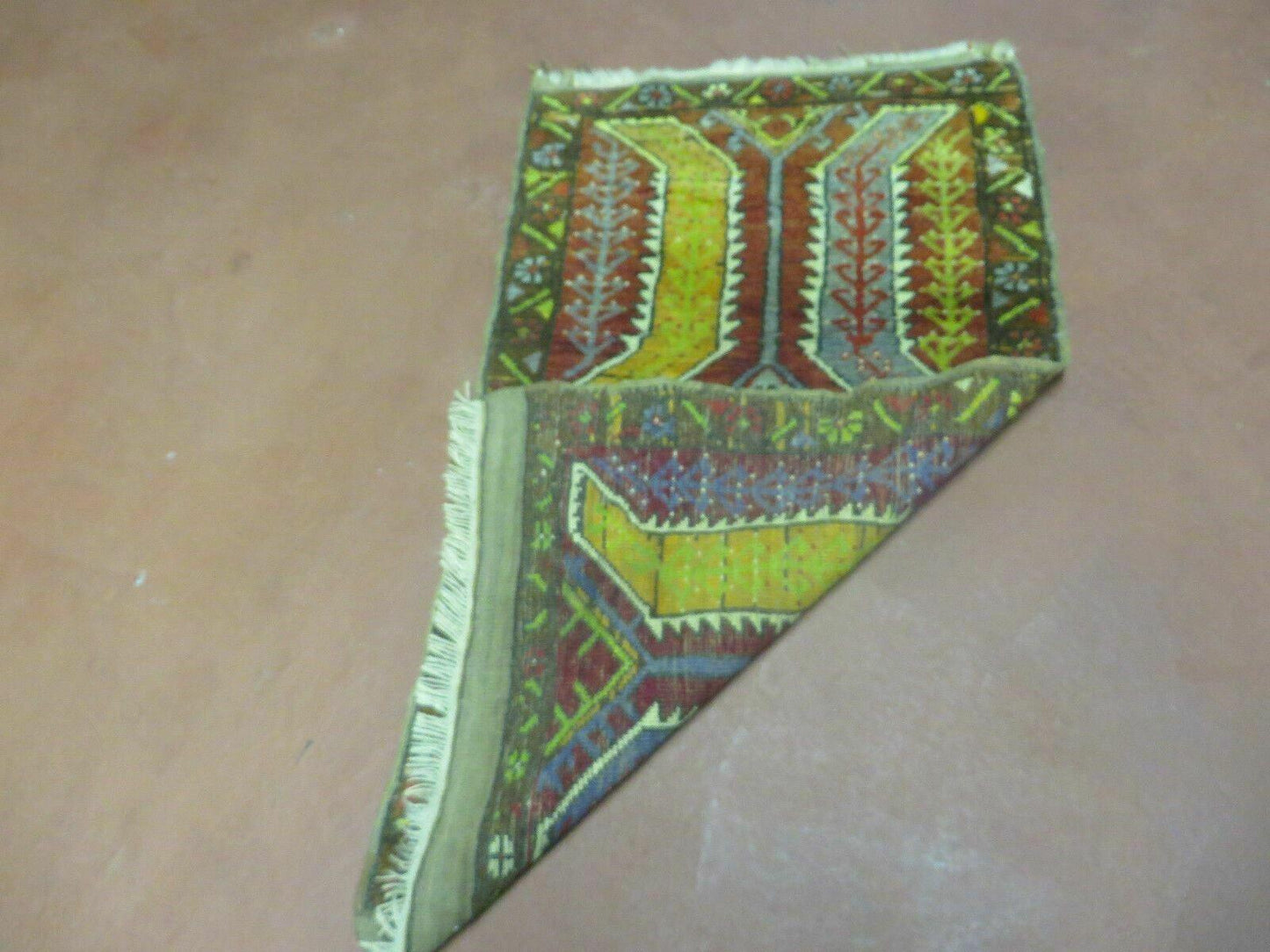 Small Turkish Yastik Rug 1.9 x 2.10, Antique Handmade Oushak Carpet