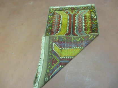 Small Turkish Yastik Rug 1.9 x 2.10, Antique Handmade Oushak Carpet
