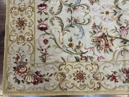 Aubusson Rug 8x10 Vintage Handmade Wool Carpet Floral Design