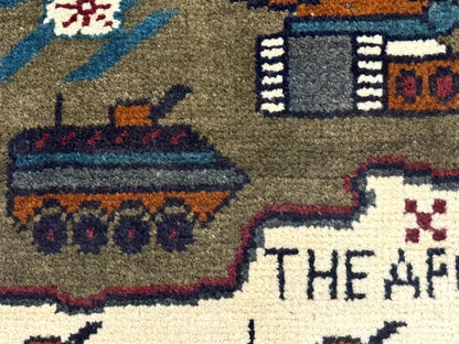 Afghan War Rug Handmade Wool With Helicopters And Tanks Decor