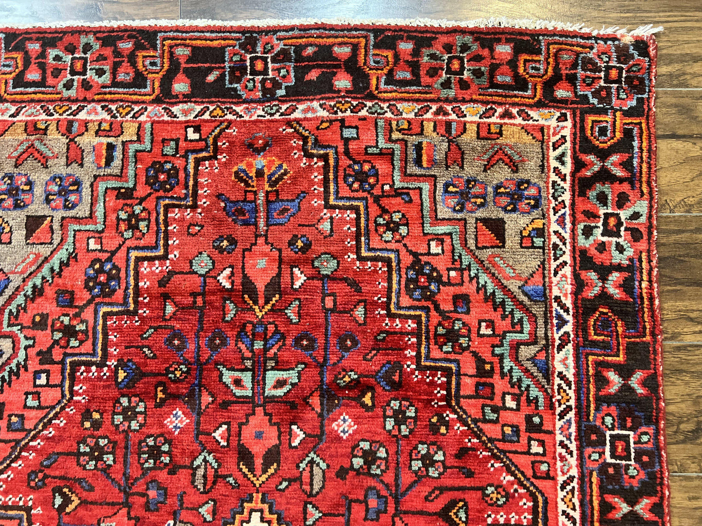 Antique Persian Tribal Wool Rug 4x7 Handmade With Geometric Medallion
