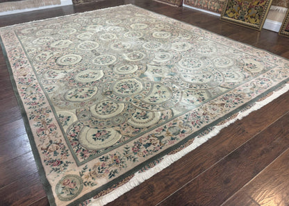 Pak Persian Rug Wool 9x12 Hand Knotted With Silk Highlights Floral Green European Design