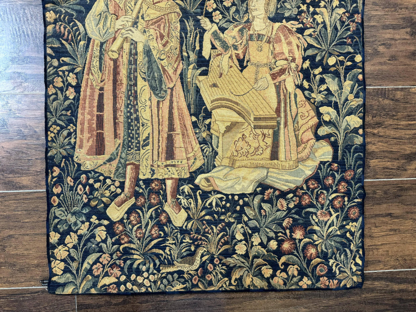 Vintage Belgium Tapestry 2x3 with Red, European Design, Flemish Tapestry