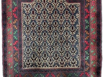 New Vintage Handmade Wool Balouch Turkoman Prayer Rug 3x5 Veggie Dyes