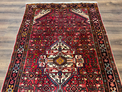Persian Hamadan Rug 4x7 Tribal Malayer Carpet Red Ivory Bohemian Antique