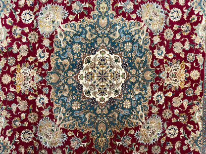 Persian Tabriz Rug 5x7 Handmade With Kork Wool Silk Foundation Ultra Fine 70 Raj KPSI Floral Medallion