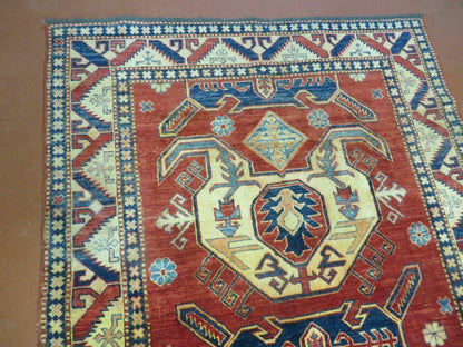 Vintage Turkish Kazak Wool Rug Handmade 4x6 Pattern Carpet Natural Dyes
