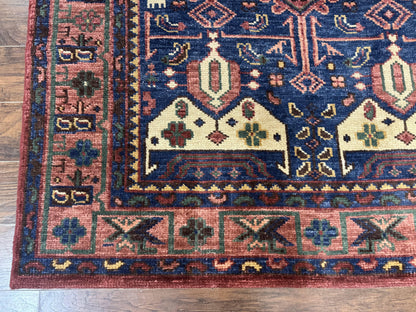 Heriz Rug Persian Tribal Design Hand Knotted Wool 6x9 Vintage