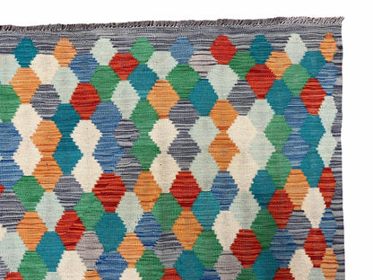 Colorful Chobi Kilim Rug 6x9 Handmade Wool Area Rug For Playrooms