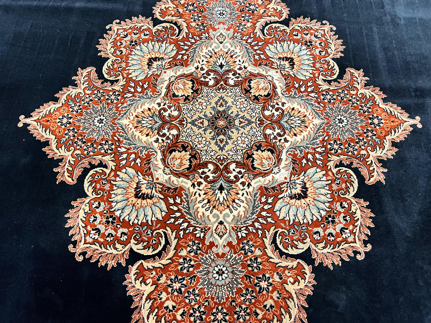 Karastan Rug 10x13, Karastan Ebony Kirman Rug, Room SIzed Wool Pile Vintage Karastan Carpet, Belgium Power Loomed Rug, Black Semi Open Field