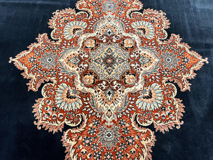 Karastan Rug 10x13, Karastan Ebony Kirman Rug, Room SIzed Wool Pile Vintage Karastan Carpet, Belgium Power Loomed Rug, Black Semi Open Field