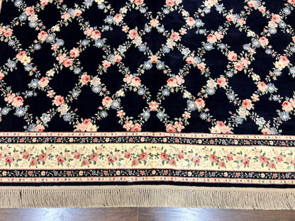 Karastan Rug 8' 8" x 12" Garden of Eden Collection Ebony Trellis #509/1270, Wool Pile Discontinued Vintage Karastan Carpet, Room Sized Rug