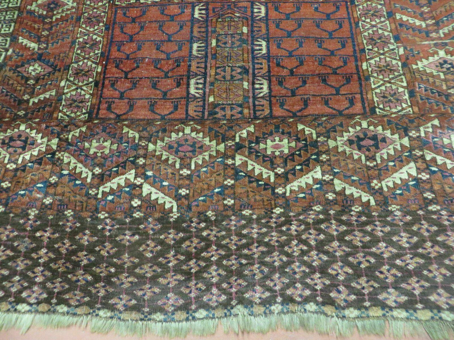 Turkoman Ensi Wool Rug Antique 4x5 Handwoven Nomadic Textile Art