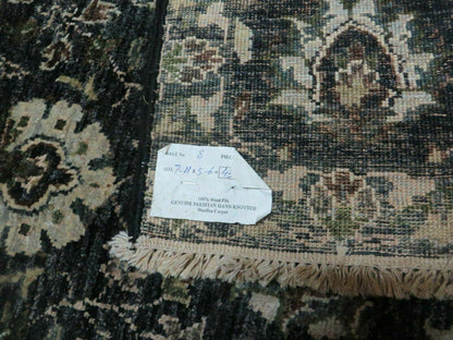 Vintage Handmade Pakistani Floral Oriental Wool Rug 5ft 6in by 8ft Black And Grey