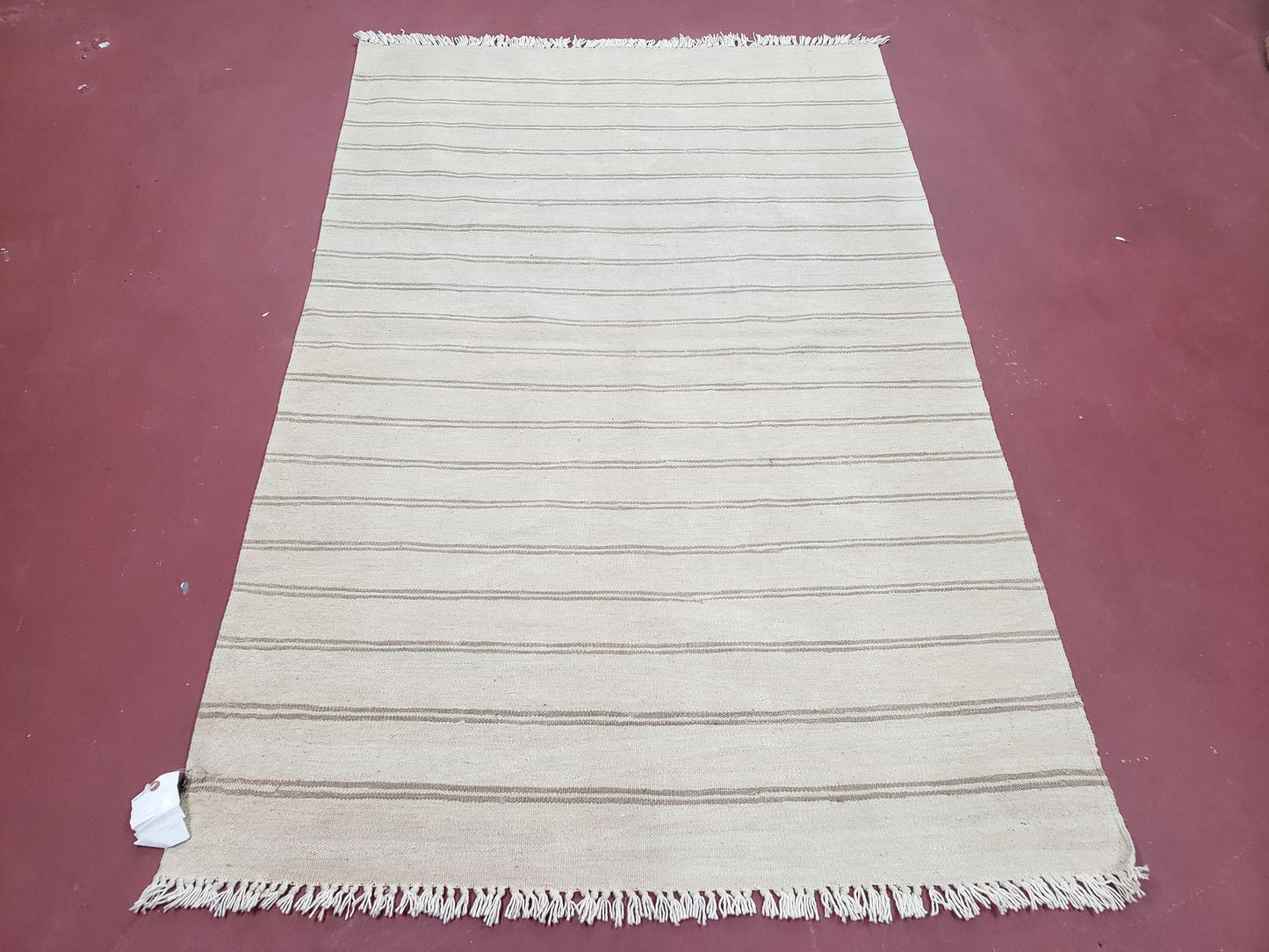 New Striped Turkish Kilim Area Rug 4x6 ft, Hand-Knotted, Wool, Light Gray, Earth Tone Decor, Flatweave Kilim, Two Toned Rug, Southwestern