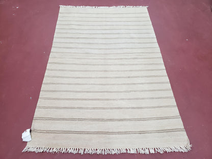 New Striped Turkish Kilim Area Rug 4x6 ft, Hand-Knotted, Wool, Light Gray, Earth Tone Decor, Flatweave Kilim, Two Toned Rug, Southwestern