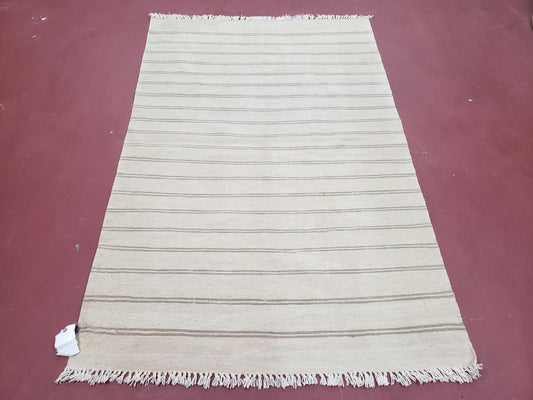 New Striped Turkish Kilim Area Rug 4x6 ft, Hand-Knotted, Wool, Light Gray, Earth Tone Decor, Flatweave Kilim, Two Toned Rug, Southwestern