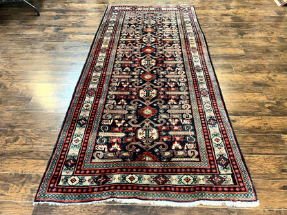 Persian Runner Rug 4.8x10 Antique Handmade Wool Kalegi Ardabil Tribal Navy Red