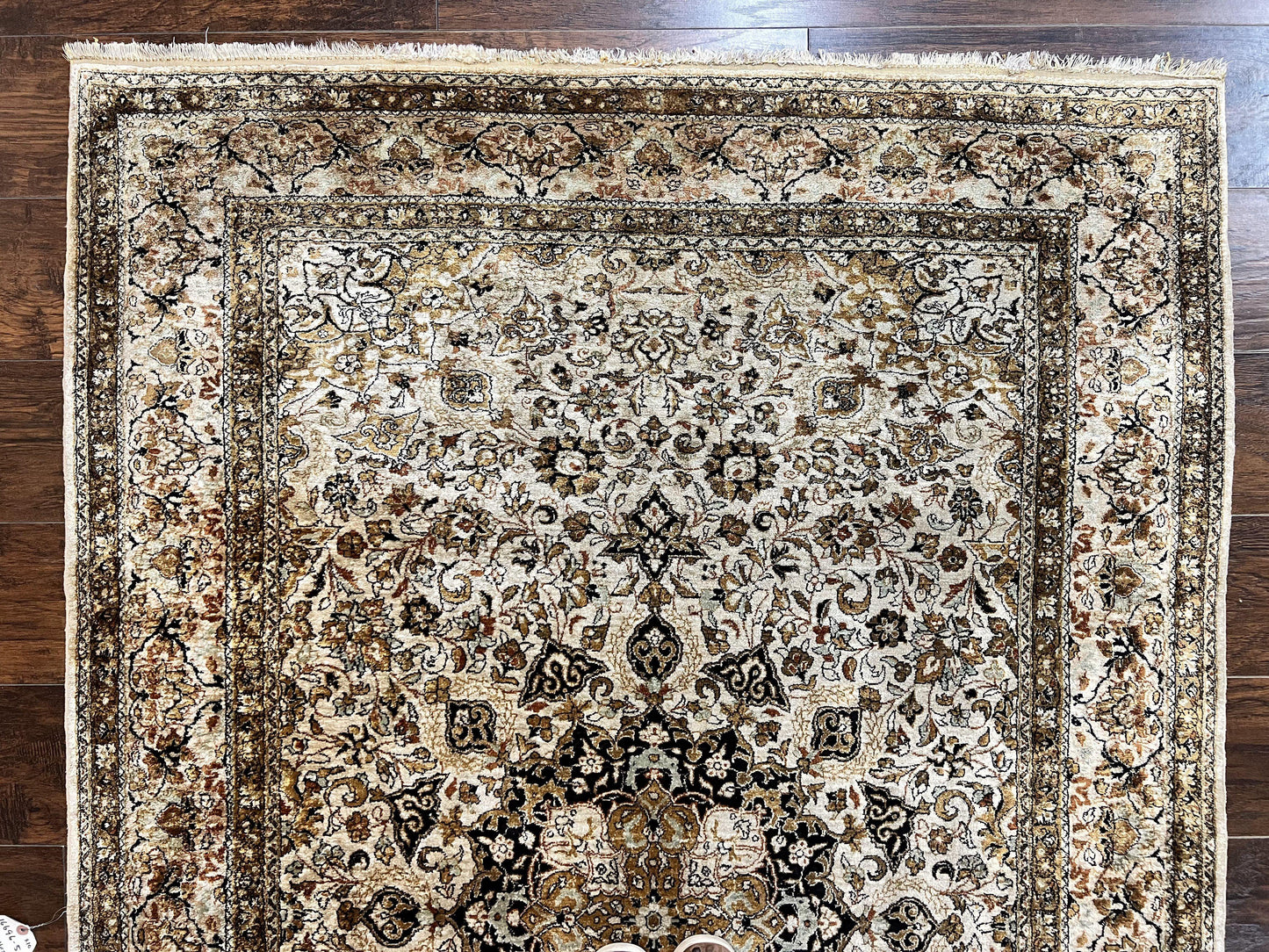 Persian Qum Silk Rug, Floral Medallion, Very Fine 60 Raj 475 KPSI, Handmade Hand Knotted Oriental Carpet, Silk on Silk
