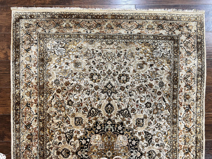 Persian Qum Silk Rug, Floral Medallion, Very Fine 60 Raj 475 KPSI, Handmade Hand Knotted Oriental Carpet, Silk on Silk