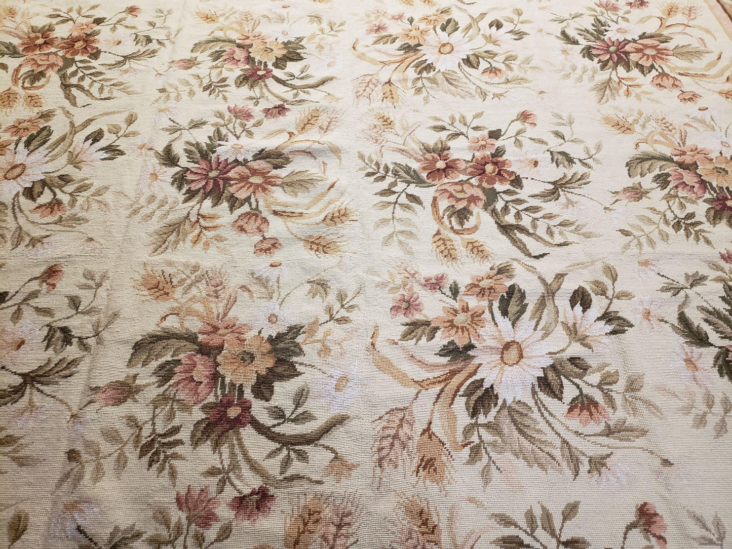 Needlepoint Rug 8x10 Aubusson Rug Victorian Floral Rug Handmade French Style French Decor Garden Panel Beige 8 x 10 Area Rug 100% Wool